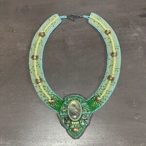 Green Labradorite Bead Embroidered Statement Necklace